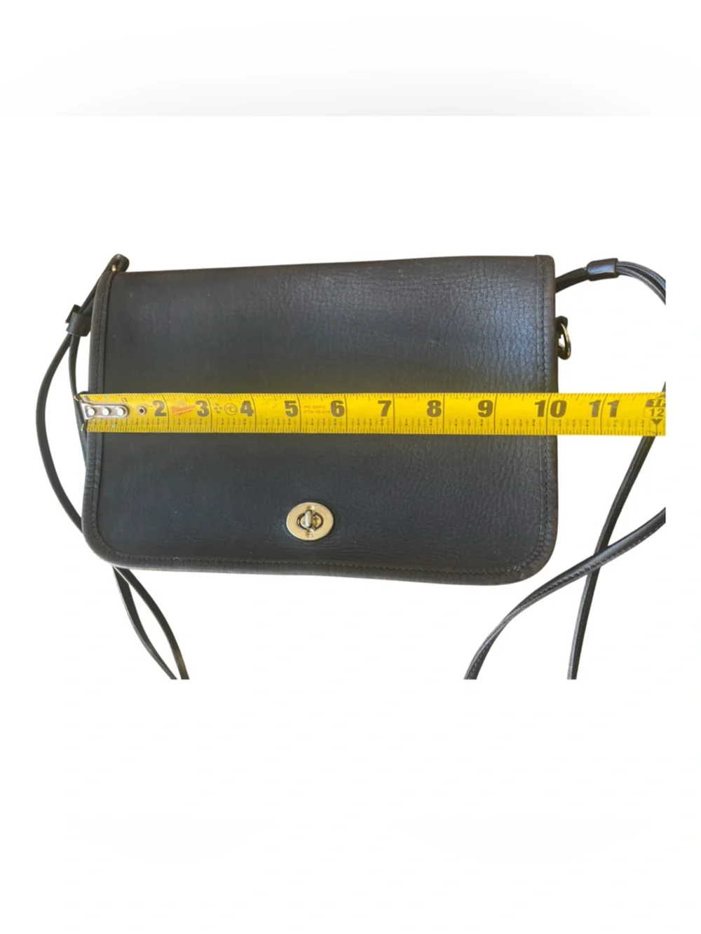 Vintage Style Black Leather Turnlock Crossbody Bag